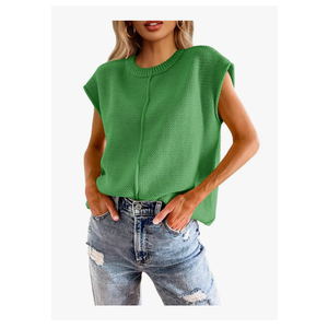 No Brand, Womens Summer Cap Sleeve Tops Casual Crew Neck Loose Fit Knit Lightweight Sweater Pullover Top, Size L