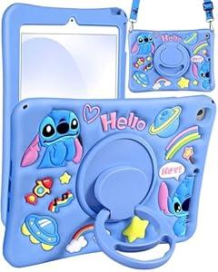 JoySolar for iPad mini 5th Case - for iPad mini 4 Case,Soft Silicone Cute Cartoon Tablet Case with Rotating Stand & Shoulder Strap, Shockproof Tablet case for Kids Boys Girls, Blue