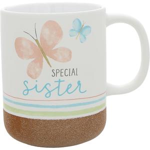 Pavilion - 16 oz 473 mL Coffee Mug Tea Cup Striped Sandy Glazed Bottom Watercolor Bestie BFF Friendship Mom Grandma Sister Daughter Encouragement Gift Present (Sister)