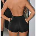 Floerns Women's Deep V Neck Halter Unitard Sleeveless Backless One Piece Short Jumpsuit Brown Large