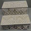 VinneGenzz 2PCS Cable Management Boxes Handmade Macrame Cord Storage Organizer Power Strips Outlet Router TV Wire Hider Cover Under Desk Natural Cotton Rope Woven Box with Lid (1 Large 1 Medium)