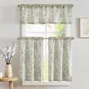 jinchan Floral Kitchen Curtains Set Linen Tier Curtains and Valance Farmhouse Drapes for Small Windows 36 Inch Length for Cafe Living Room Bathroom Rod Pocket 3 Pieces Set Brick Red on Linen, 26"W x 36"L