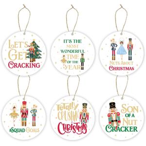 3 x Nutcracker Christmas Decorations, 6 Pcs Christmas Tree Ornaments, Funny Holiday Wood Ornaments Home Wall Decor, Nutcracker Merch Xmas Party Decor Supplies, White Elephant Gifts Stocking Stuffers