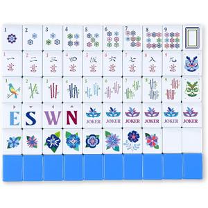 Arrowbash 160 Pcs American Mah Jong Set 1.2 x 0.87 Inches Blue Back Melamine Mini Mahjong Tiles, Carved Pattern for Adult Social Games, Mahjong Lovers, Beginners