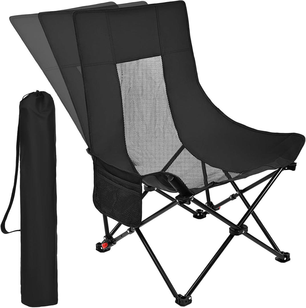 Reclining Camping Chair, Adjustable Folding Chair with 100-140 Backrest, Heavy Duty X-Frame Supports 265 lbs, Mesh Back for Breathability, Non-Slip Feet, Portable with Carry Bag