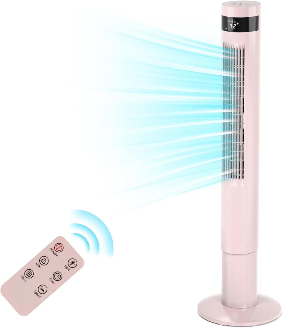 Antarctic Star Tower Fan Portable Floor Fans 85Oscillating Fan 43'' Quiet Cooling 12H Timer Remote Control Standing Bladeless Electric 3 Speeds Wind 3 Modes Bedroom Office(43 inch, Pink)