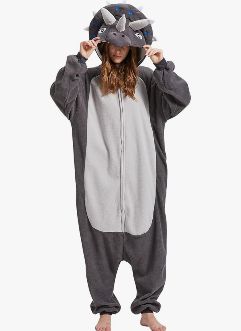 Animal Triceratops Onesie Pajamas Unisex Adult Dinosaur Christmas One-Piece Costume Cosplay for Women and Men SIZE XL