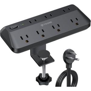 TROND Desk Clamp Power Strip - 1700J Surge Protector with 7 Outlets, Desktop Edge Mount Extension Cord, Fit 1.97" Tabletop, 10FT Flat Plug for Teacher Must Haves, Office, ETL List, Black
