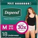 Depend Fresh Protection Adult Diapers, Incontinence & Postpartum Bladder Leak Underwear for Women, Disposable, Maximum, Medium, Blush, 18 Count, 