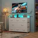 WLIVE Led Dresser for Bedroom, Beige Dresser TV Stand for Bedroom with LED Lights and Power Outlet, Wide Chest of Drawers for Hallway, 8 Fabric Drawers for Living Room and Entryway, Easy to Assemble