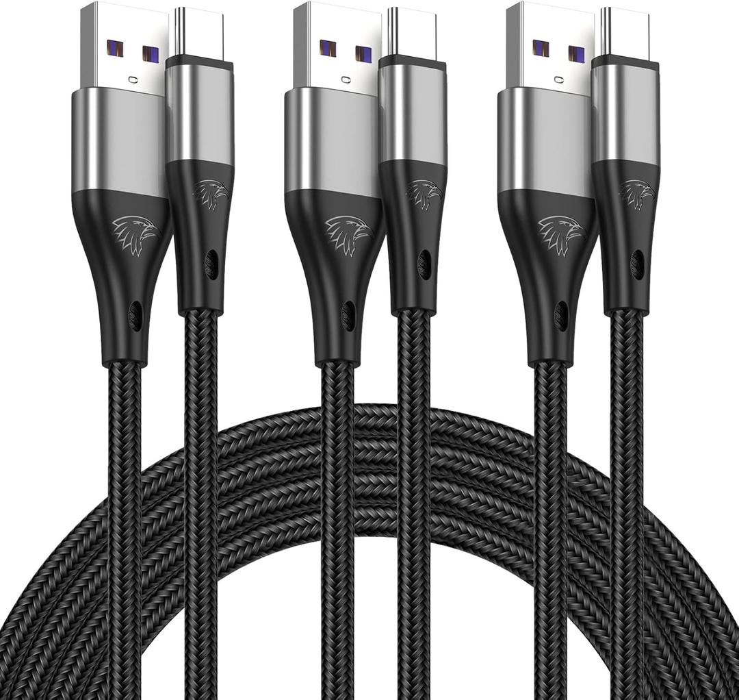 Extra Long 16FT USB Type C Cable Fast Charging,3pack Premium Nylon Braided 3A Rapid Charger Cord,Type C to A Cable Compatible for Samsung Galaxy S21 S20 S10 S9 S8 Plus,Note 20 10 9 8, LG V50 V40 G8 (Grey)