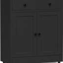 Metal Storage Cabinet with 2 Drawers and Adjustable Shelf, Sideboard Buffet Cabinet for Home, Office, Hallway, Entryway, Living Room, Kitchen Pantry and Dining Room (Black)