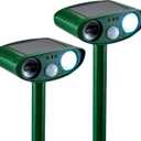 2 Pack Solar Animal Repeller for Raccoons, Deer & Squirrels - Ultrasonic & Strobe Light, Outdoor Deterrent for Cats, Dogs, Raccoons, Rabbits, Skunks, Foxes & More