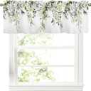 AWJTNCQ Sage Green Leaf Kitchen Curtains Valances for Windows Spring Summer Eucalyptus Leaves Window Valance Farmhouse Short Topper Rod Pocket Curtain for Living Room Bathroom Bedroom Decor 54x18 Inch