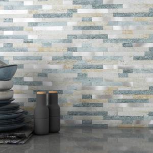 Mofit 3D Stone Brick Backsplash Tile for Kitchen Peel and Stick Self-Adhesive Wall Tile,Marble Linear Mosaic Tiles Stickers Bathroom Wall Panels Fireplace Vanity (Blue Green Gray,10sheets)