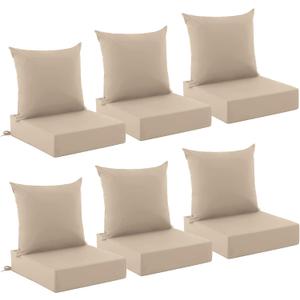 Outdoor Chair Cushions, Waterproof & Fade Resistant Patio Cushions | 24 x 24 x 5.75 In, Set of 6, Beige, Removable Cover, For Patio Furniture, Lawn, Garden, Deck, Yard, Stay in Place, 24*24+5.75/25*22.5"