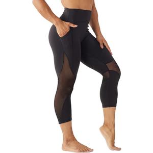 ONGASOFT High Waisted Yoga Pants for Women Running Workout Mesh Leggings Side Pockets Squat Proof Tummy Control (Large, 2 - Capri - Black)