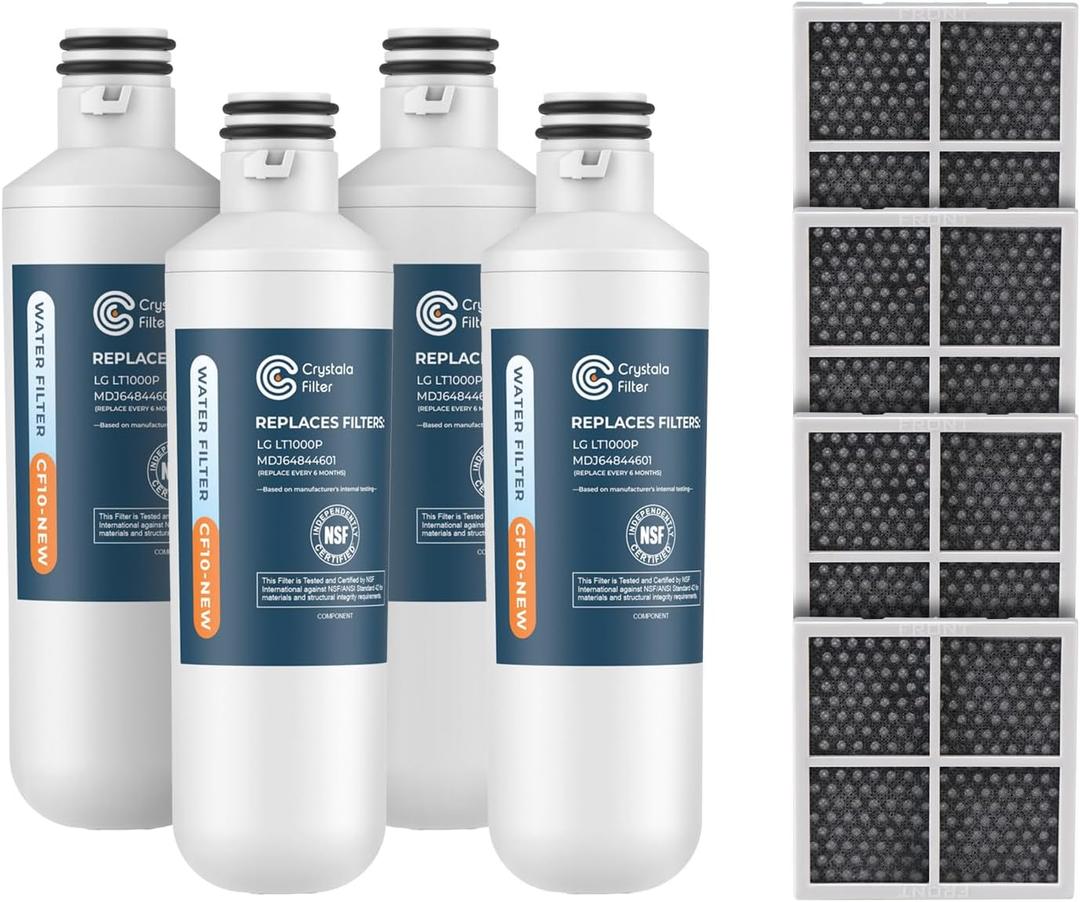 Crystala Filters LT1000PC Replacement Water Filter, Compatible with LT1000PC/PCS, LT1000PC, LT-1000PC, ADQ747935 ADQ74793504 Water Filter and LT120F ADQ73334008 Fresh Air Filter 4 Pack