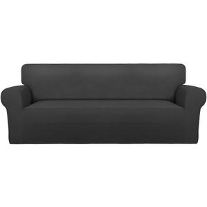 Stretch Sofa Slipcover – Spandex Non Slip Soft Couch Sofa Cover, Washable Furniture Protector with Non Skid Foam and Elastic Bottom for Kids, Pets （Sofa, Dark Gray）L