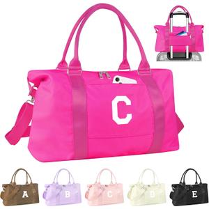 Dance Gym Duffel Bag Gifts for Girls Teen,Personalized Initial Travel Weekender Bag Cute Overnight Carry On Cheer Dance Duffle Bagfor Women,Sports Travel Monogram Birthday Christmas Gifts(Hot Pink, C)