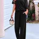 KIRUNDO Lounge Sets for Women Airport Travel Outfit 2026 Summer Off the Shoulder Tops Wide Leg Pants 2 Piece Matching Set, 3X