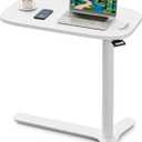Muvai Overbed Bedside Table with Hidden Casters,30 Inches Adjustable Height Pneumatic Mobile Laptop Standing Desk, Rolling Computer Table for Home & Hospital Use White 30" W x 17.7" D