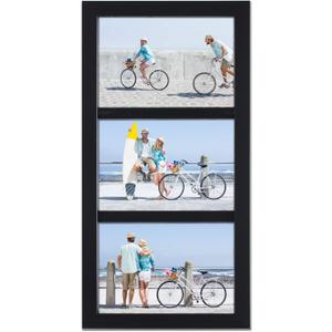 MIMOSA MOMENTS 7x13 Black Wood Three Photo Collage Frame, Family & Wedding 4x6 3 Frame