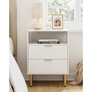 Night Stand,25.7" H Bedside Table with 2-Drawer Shelf,Morden Nightstand with Gold Frame,Fluted Side Table with Gold Frame,End Table for Bedroom,Living Room