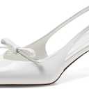 Coutgo Womens Bow Slingback Heels Low Kitten Heel Pumps Closed Pointed Toe Party Wedding Dress Shoes (7, White)
