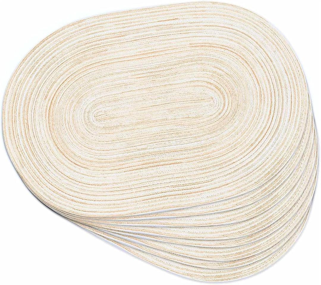 Noctiflorous Oval Braided Placemats Set of 2 Woven 12x18 Inch Non Slip Washable Heat Resistant Place Mats Round Tablemats for Dining Kitchen Party Daily Table Decor Dinner Mats (Beige, 2)