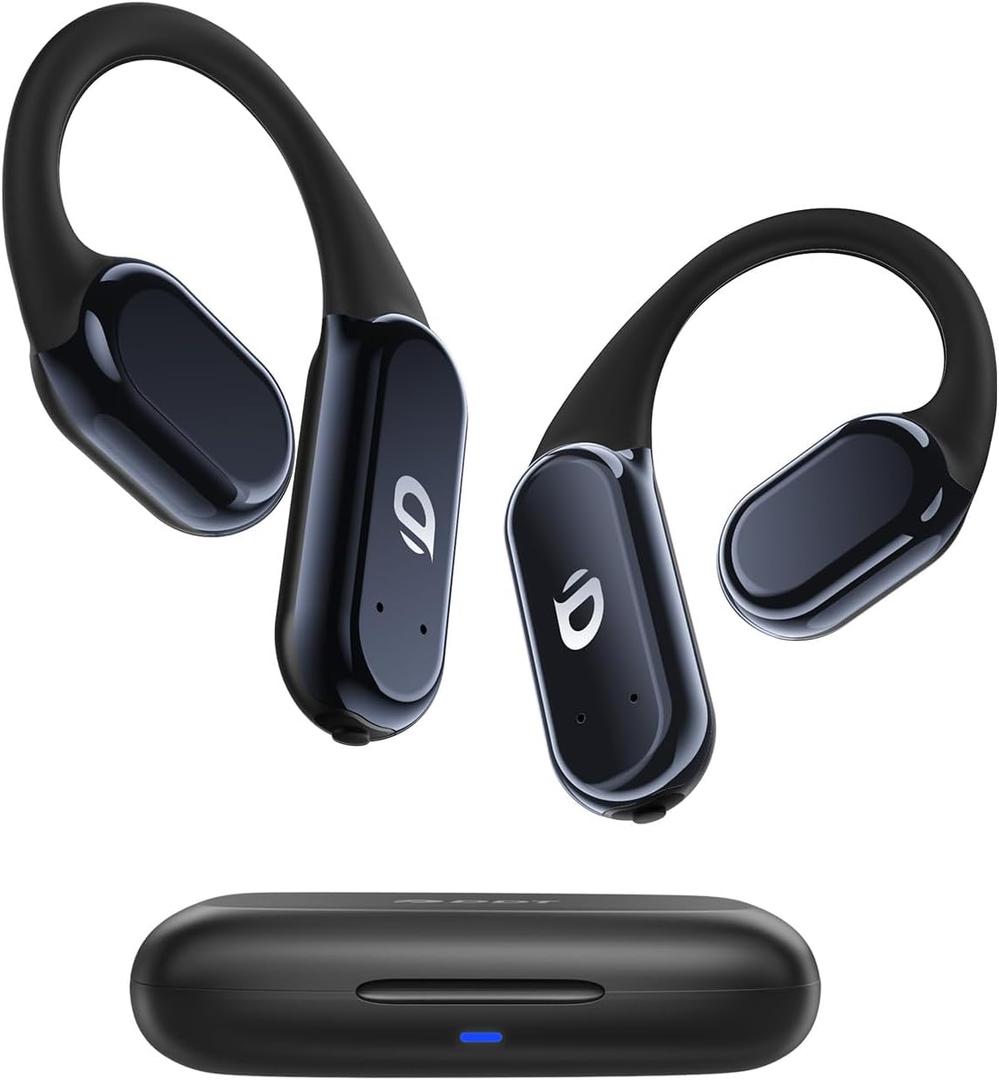 True Wireless Bone Conduction Earphones, OWS Open Ear Headphones with Earhooks, Bluetooth 5.3, Up to 60H Playtime with Case, IP68, AAC/SBC, for Cycling Yoga Workouts (Black)