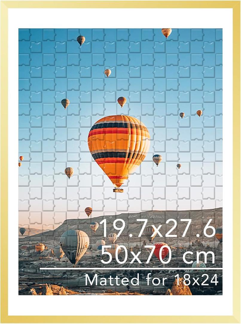 JCJMY 19.7x27.6 Puzzles Frame for 50x70 cm Puzzles Poster Photo Picture, Display 18x24 with Mat or 19.7 x 27.6 without, Wall Hanging 19.7 by 27.6 inch 1000 Pieces Puzzles Frame, Gold