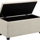 Amazon Basics Upholstered Storage Ottoman Bench with Soft Close Lid, Child-Safety Hinge, No Assembly Required, 35.5"W x 16.5"D x 17"H, Beige