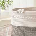 KAKAMAY Large Blanket Basket (20"x13"),Woven Baskets for storage Baby Laundry Hamper, Cotton Rope Blanket Basket for Living Room, Laundry, Nursery, Pillows, Baby Toy chest (White/Beige)