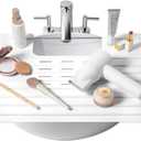 Maplefield Bathroom Sink Cover & Silicone Makeup Mat - White, 22 x 2 x 2 In - Heat Resistant to 400F - Foldable Roll-Up Design with Raised Ridges - Space-Saving Countertop Mat, Large