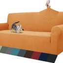 ZNSAYOTX 1 Piece Jacquard Couch Covers for 3 Cushion Couch Living Room High Stretch Sofa Cover Pets Dogs Friendly Anti Slip Thickened Slipcovers Furniture Protector (Large, Orange)