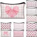 10 Pcs Pink Bow Makeup Bag Coquette Pink Bow Cosmetic Bag for Women Bow Themed Travel Zipper Pouch Coquette Party Favor for Birthday Christmas Graduation