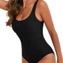 Cromi One Piece Bathing Suit for Women Tummy Control Swimsuit Scoop Neck Square Back Monokini (Small, 1_black)