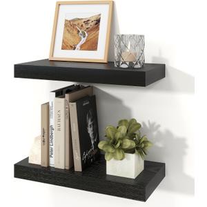 Black Floating Shelves for Wall, 7.9" Deep Wall Mounted Floating Shelves for Bedroom, for Wall, Living Room, Kitchen, for Books/Storage/Room Decor (Black, 16")