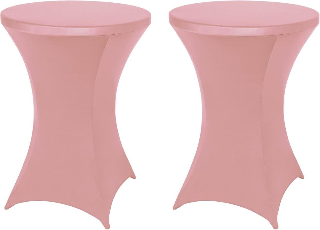 FestiCorp 2 Pack Spandex Cocktail Table Covers Fitted Clothes, Elastic Round Table Cover, Stretch Tablecloth for Party, Bar, Wedding, Birthday, Banquet, Pink, 30"-32" Diameter x 40"-43" Height