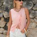 EXLURA Womens Linen Tank Tops Summer Trendy V Neck Vest Casual Tie Front Shirt Cute Spring Beach Vacation Outfits 2026 Pink (S)