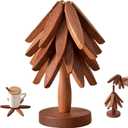 Natural Tree Trivet Set - 4 Wooden Hot Pot Holders, Heat Resistant Countertop Protectors for Christmas & Thanksgiving, Auto Unfold Space-Saving Design