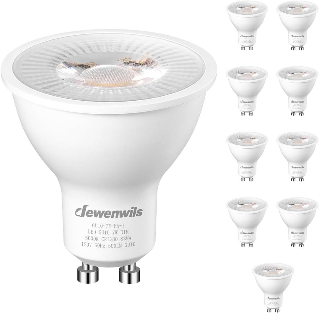DEWENWILS 10-Pack GU10 LED Bulb Dimmable, 5000K Daylight GU10 Bulb Replacement for Track Lighting, 500LM, 7W(50W Equivalent) LED Light Bulb for Kitchen, Range Hood, Living Room, Bedroom