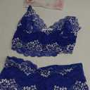 Lilosy Sexy Lace Pajamas Lingerie Set High Waist Sheer Sleepwear Bow Ties Cami Shorts Bra and Panty (Large, Royal Blue)