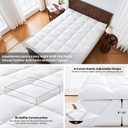 Dual Layer Goose Feather Down Mattress Topper Queen, White Feather Bed Topper, Down Mattress Protector with Straps, Pillowtop Featherbed Pad, 100% Organic Cotton Fabric (60x80 Inch)