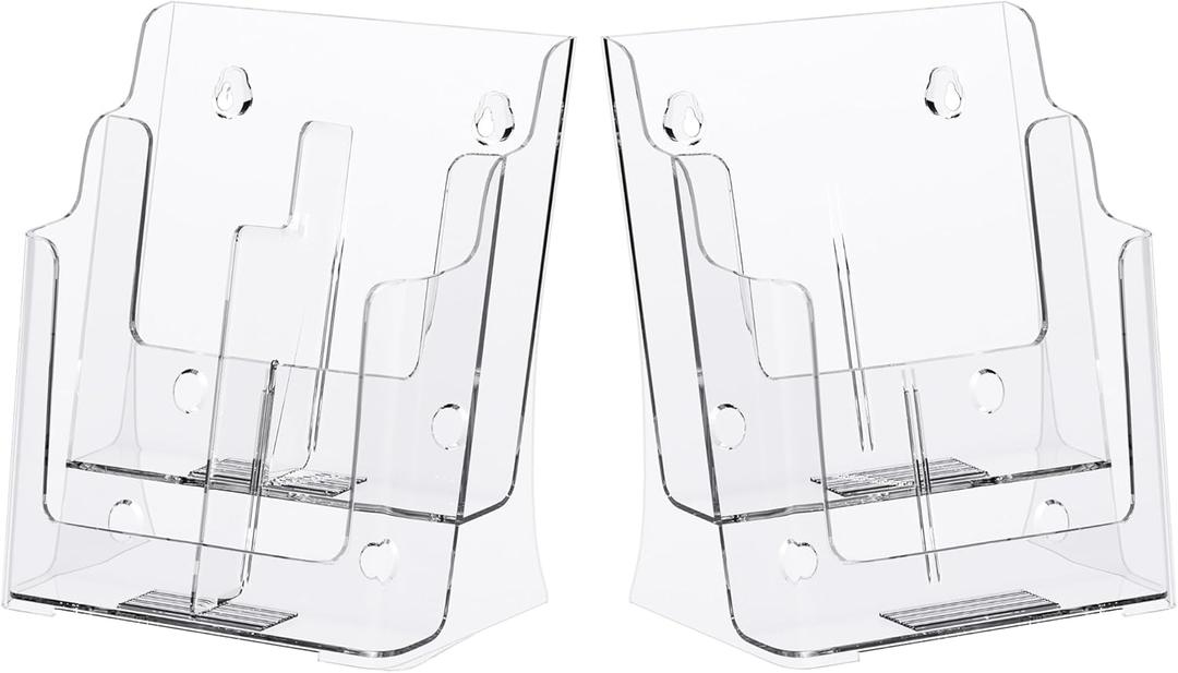 zavekia 1 Pack 2 Tier Acrylic Brochure Holder 8.5 x 11 inch, Clear Literature Organizer Magazine Stand with Removable Divider for 4 x 9 inch Brochures,Magazine Holder,Flyer Holder