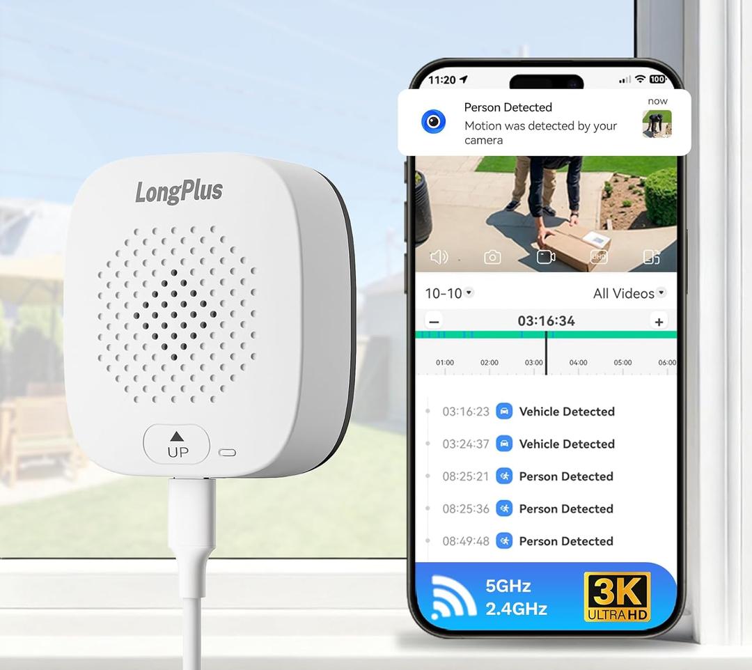 LongPlus 5MP 3K Window Camera for Home Security,2.4G 5G WiFi Wireless Safeview Window Security Camera with Night Vision, Human/Car Detection,Two-Way Audio,24/7 Recording (White ( W1X5 ))