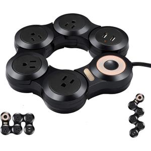 CORATED Flexible Power Strip Surge Protector with 2 USB Ports and 4 Outlets for Home, Office and Travel (9Ft Long Cord, Black)