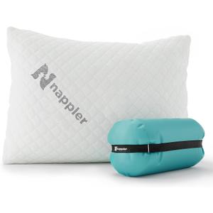 Nappler Small Shredded Memory Foam Pillow for Travel and Camping - Compressible Medium Firm Bed Pillow, Contoured Support, Breathable Cover, Machine Washable, Ideal Backpacking, Airplane and Car (White)