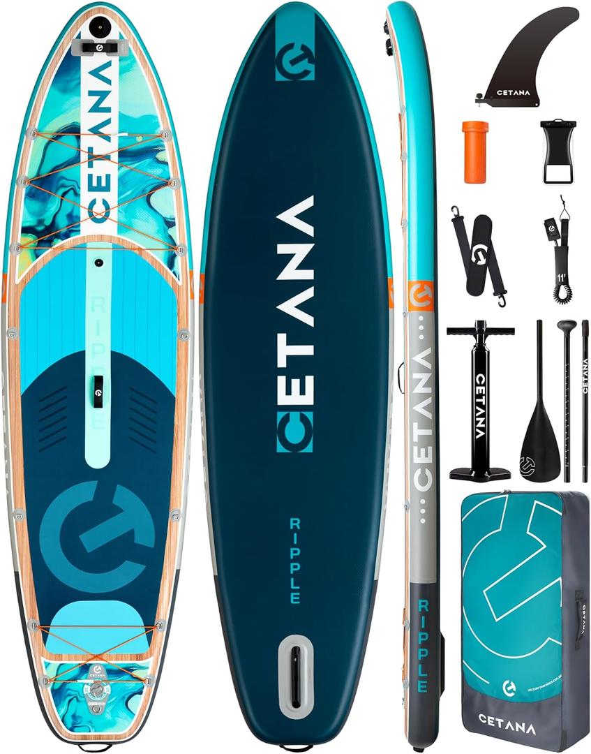 CETANA 11'635" Extra Wide Stand Up Paddle Board for Adults & Youth, 400lb Capacity Inflatable Paddle Board, Sup for 2+1 Person with Removable US Fin, 100L Backpack, Floating Paddle, Safety Leash